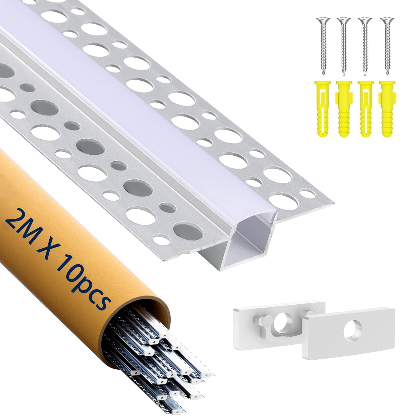 10 x LED Drywall Profile 2 m Aluminium Profile for Strip Rail Flush-Mounted Channel and Diffuser Surface-Mounted for Indirect Lighting Decker [Energy Class A+++]