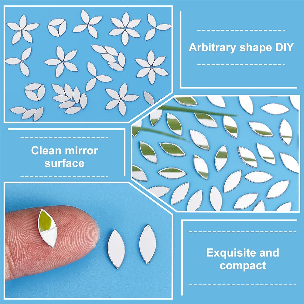 OLYCRAFT 300Pcs Self-Adhesive Leaf Mosaic Tiles 0.4x0.2 Inch Mirror Mosaic Tiles 0.8mm Thick Mini Acrylic Mirror Tiles Silver DIY Mirror Mini Mirrors for Crafts Art Wall Door Home Decorations