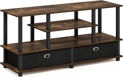 Miniatura 16 de Furinno Soporte de TV simplista, centro de entretenimiento moderno, mesa de TV triple gruesa, consola de TV para TV de hasta 40 pulgadas, para sala