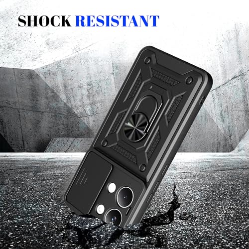Image of Shockproof Back Case Cover for Poco X8 Pro Max 5G, Shockproof Poco X8 Pro Max Back Cover, Ring Case with Kickstand and Camera Protection Shutter - Black