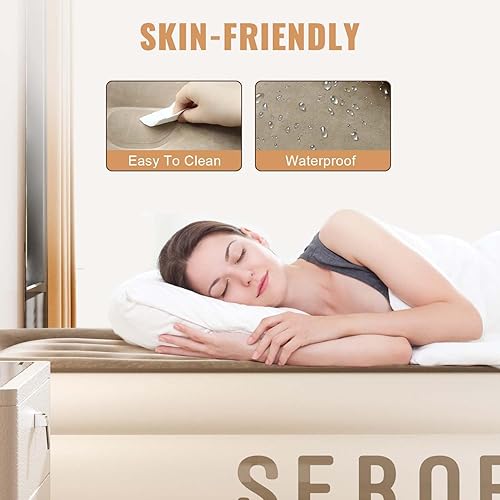 Miniatura 6 de Sebor Colchón de aire Queen con bomba integrada, colchón inflable de 18 pulgadas con bomba recargable, colchón inflable para el hogar, invitados,