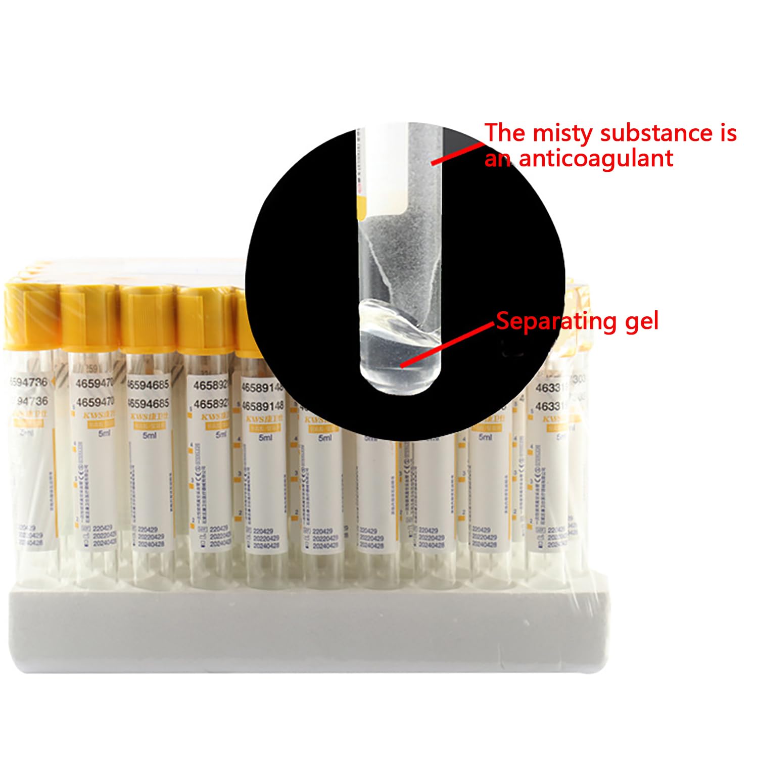 Szklane probówki próżniowe do pobierania krwi, pojemność 3 ml/5 ml/10 ml, żółty żel oddzielający i koagulant, idealne do pobierania próbek laboratoryjnych, opakowanie 100 szt