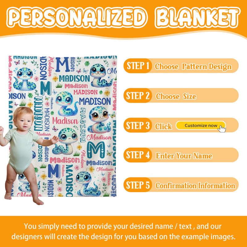 Image of Custom Snake Blanket for Boys Girls,Ultra Soft Personalized Gifts Baby Blanket,Customized Throw for Toddlers Newborn Stroller Crib,30 inchx40 inch