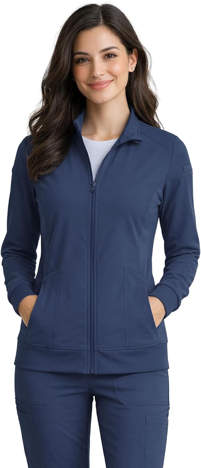 M&M SCRUBS Women’s Zip Front Scrub Jacket – 4-Way Stretch, Moisture Wicking Warm-Up Medical Jacket