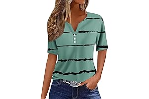 Women's Casual Tunic Tops Trendy 2023, Summer Printing Relaxed Fit V-Neck Blouse