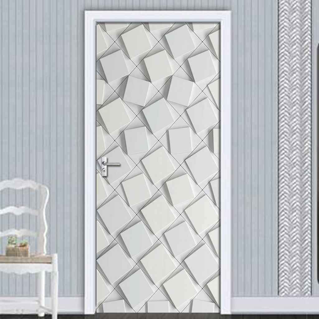 Stickers Muraux Géométriques Blancs – Autocollants Décoratifs Amovibles Pour Porte, Chambre, Salon – Faciles à Poser, Sans Résidus (77x200 Cm)