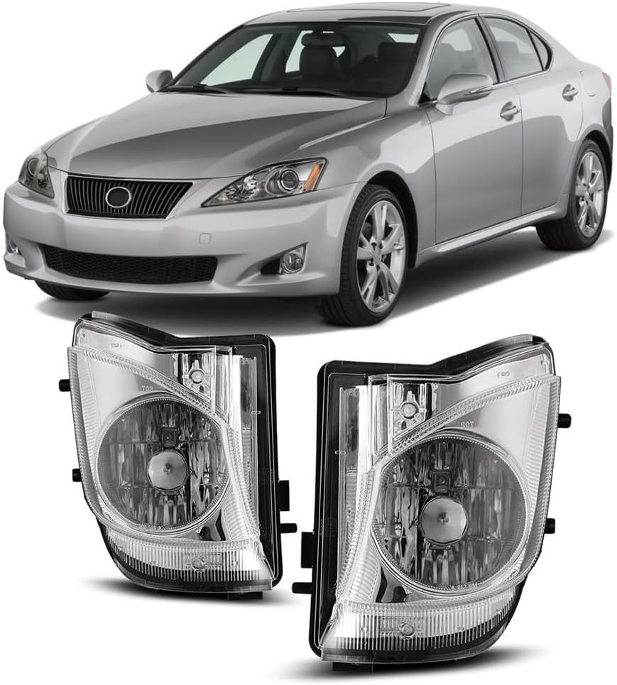 Winjet WJ30-0586-09 Fog Light Replacement Pair Left & Right Driver Passenger Side OE Fitment Bulbs Included for 2006-2009 Lexus IS 250 IS 350 - Clear Lens