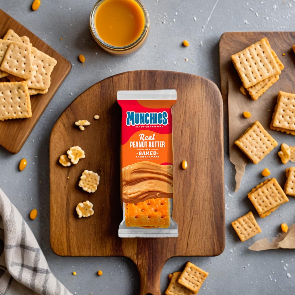 Munchies Peanut Butter on Cheese Crackers, 1.42 Ounce, Cheese Crackers, Peanut Butter Crackers, Snack Crackers, Cheese Crackers Snack Packs (24 count)