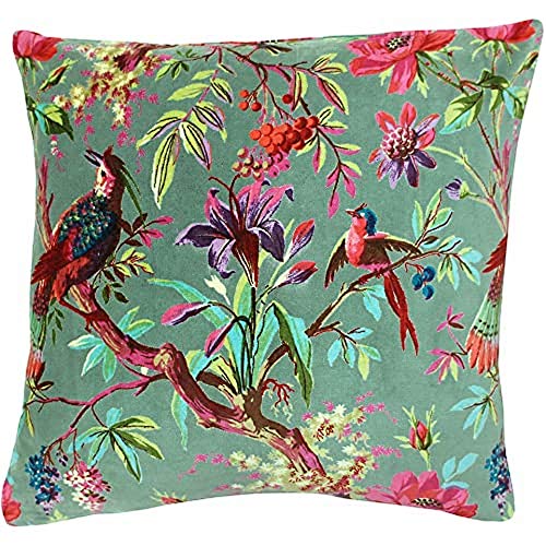 Paoletti Riva Paradise Place Coussin Mineral Blue Bird Coloré Print Machine Velours Tissu Lavable 100% Coton 50 X 50 Cm (20
