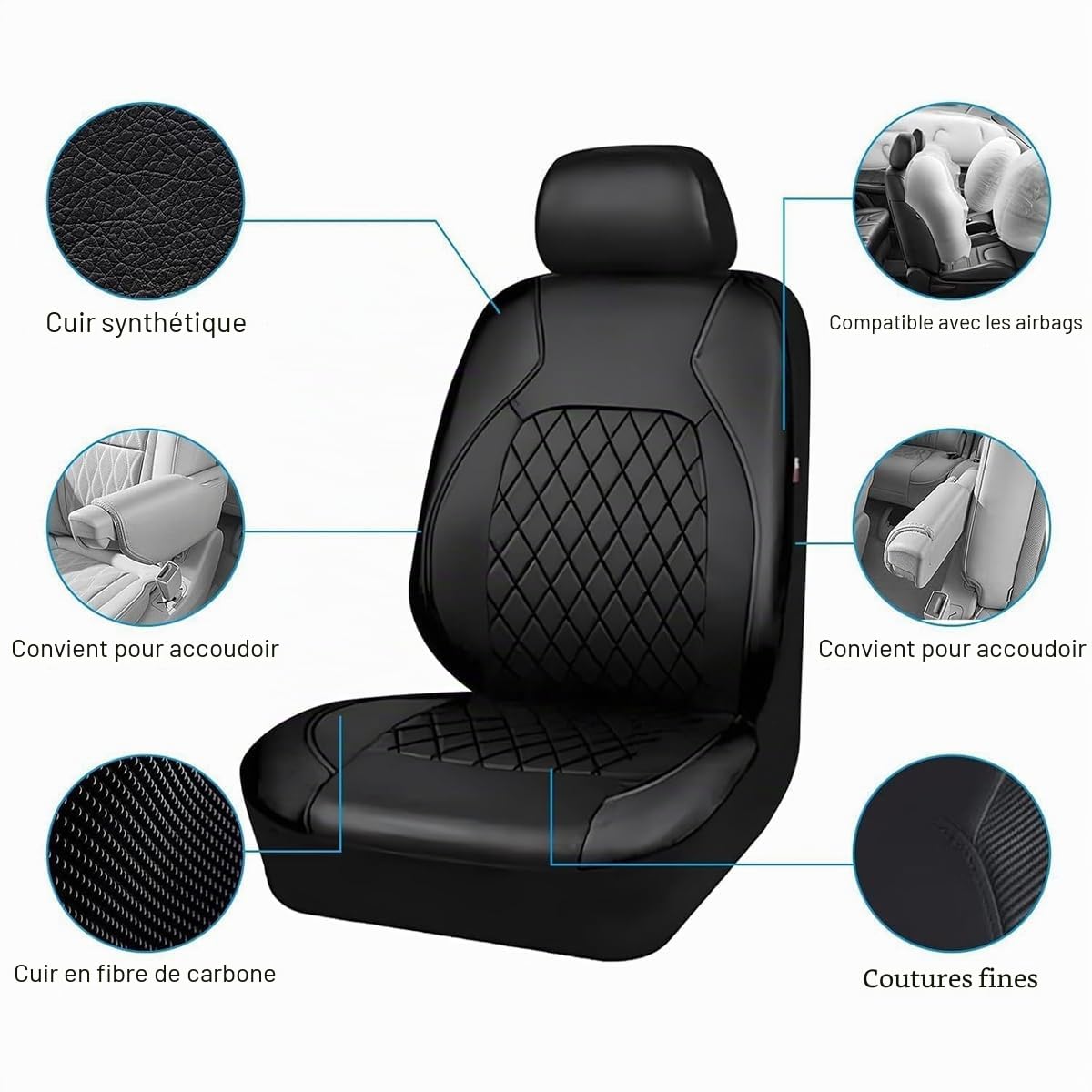 9 Pièces Housse Siege Voiture pour Renault Clio 4, Cuir Ensembles Housses Siège Protection Housses Siege Avant Arrière Respirant Non Slip Set,D/Gray