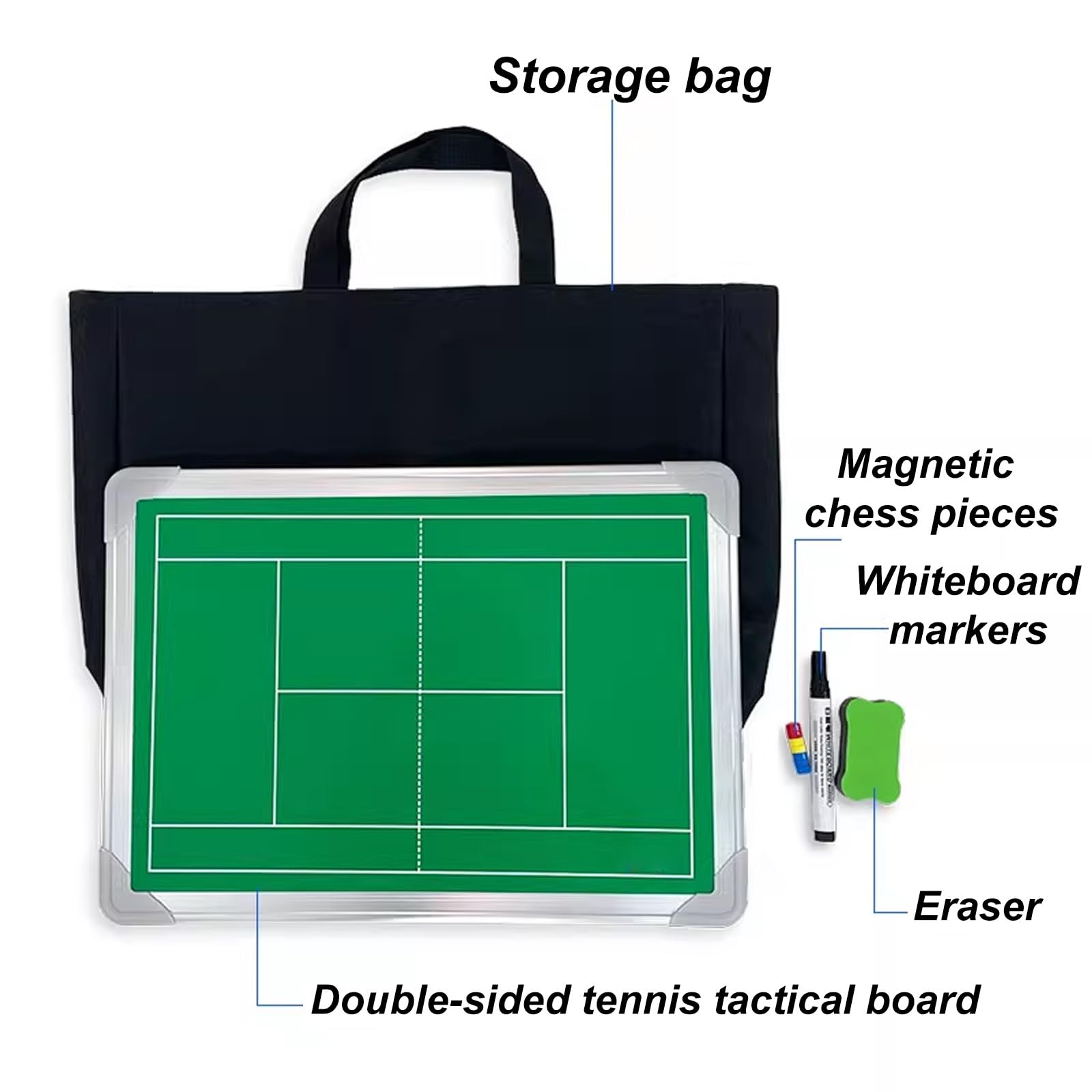 Lavagna Tattico di Tennis, Lavagna Cancellabile a Secco per Allenatori, con Borsa Portaoggetti, Disponibile su Entrambi i Lati, per Competizioni