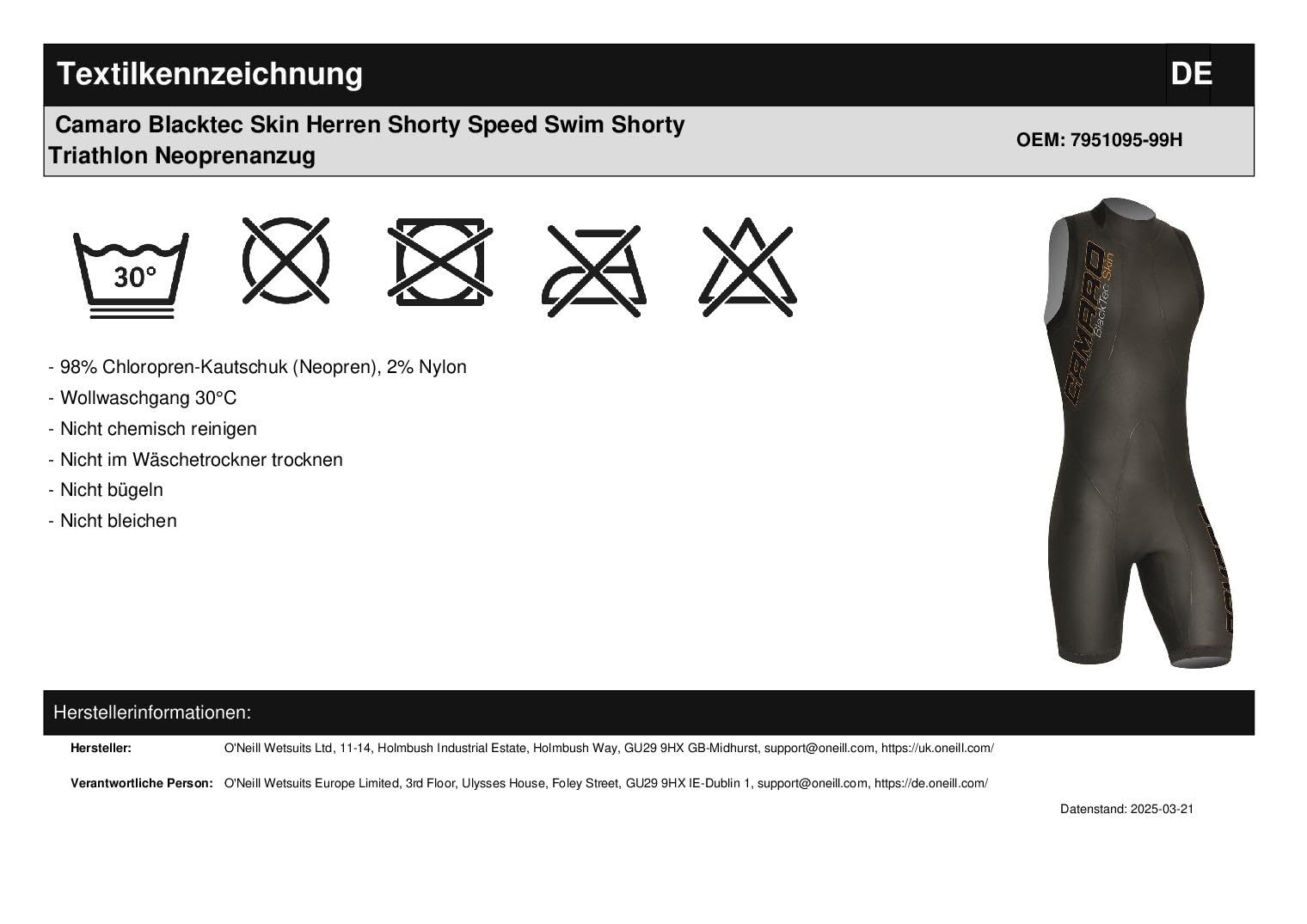 Camaro Schwimmshorty Blacktec Skin Speed Pantaloncini da Nuoto. Uomo