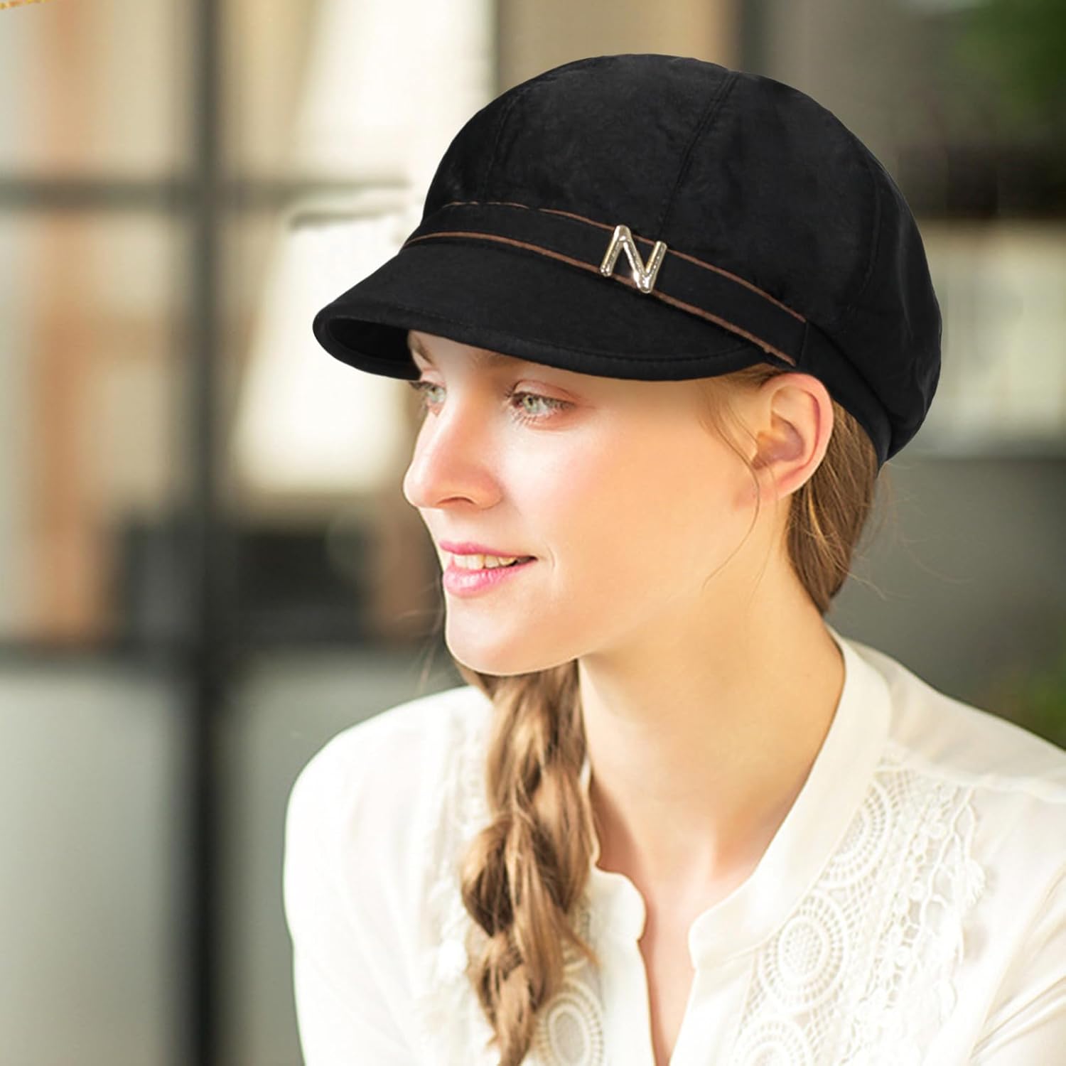 Women Retro Classic Visor Newsboy Cabbie Cap Beret Hats with Flower Buckle for Woman Ladies - Image 6