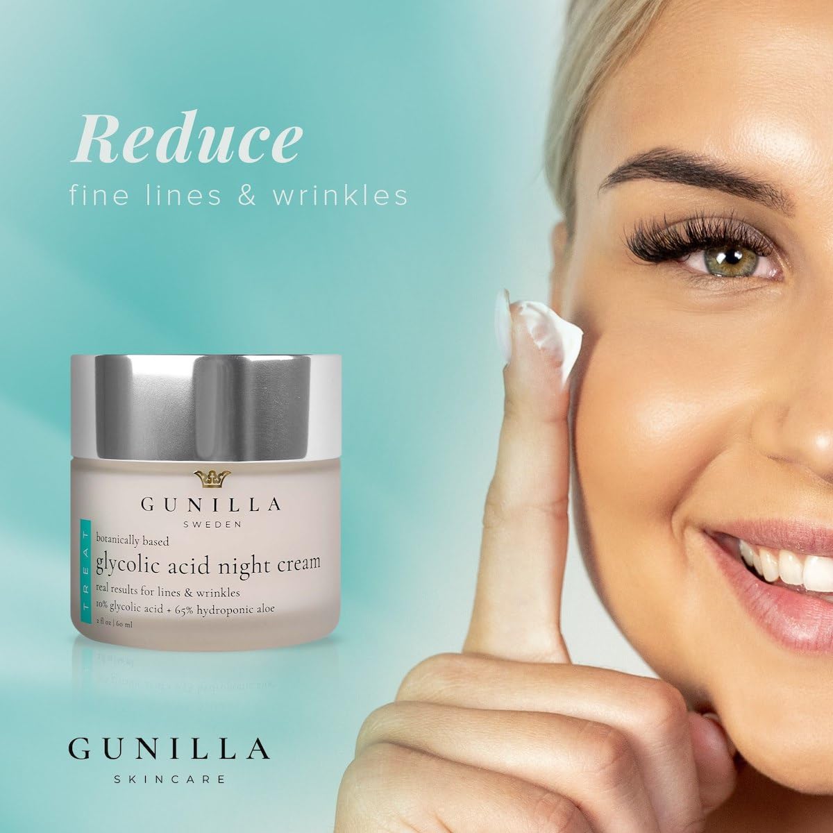 GUNILLA Glycolic Acid Night Cream - Refine, Resurface & Reduce Fine Lines, Wrinkles, Dark Spots, Congested Pores While Brightening Complexion. Gentle - Natural - Vegan (2 oz)