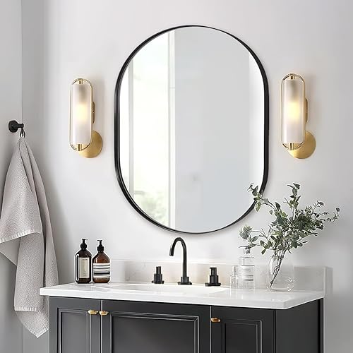 Miniatura 89 de ANDY STAR Espejos ovalados de baño, espejo de tocador doble de 30 x 48 pulgadas, espejos ovalados negros para baño, marco de acero inoxidable