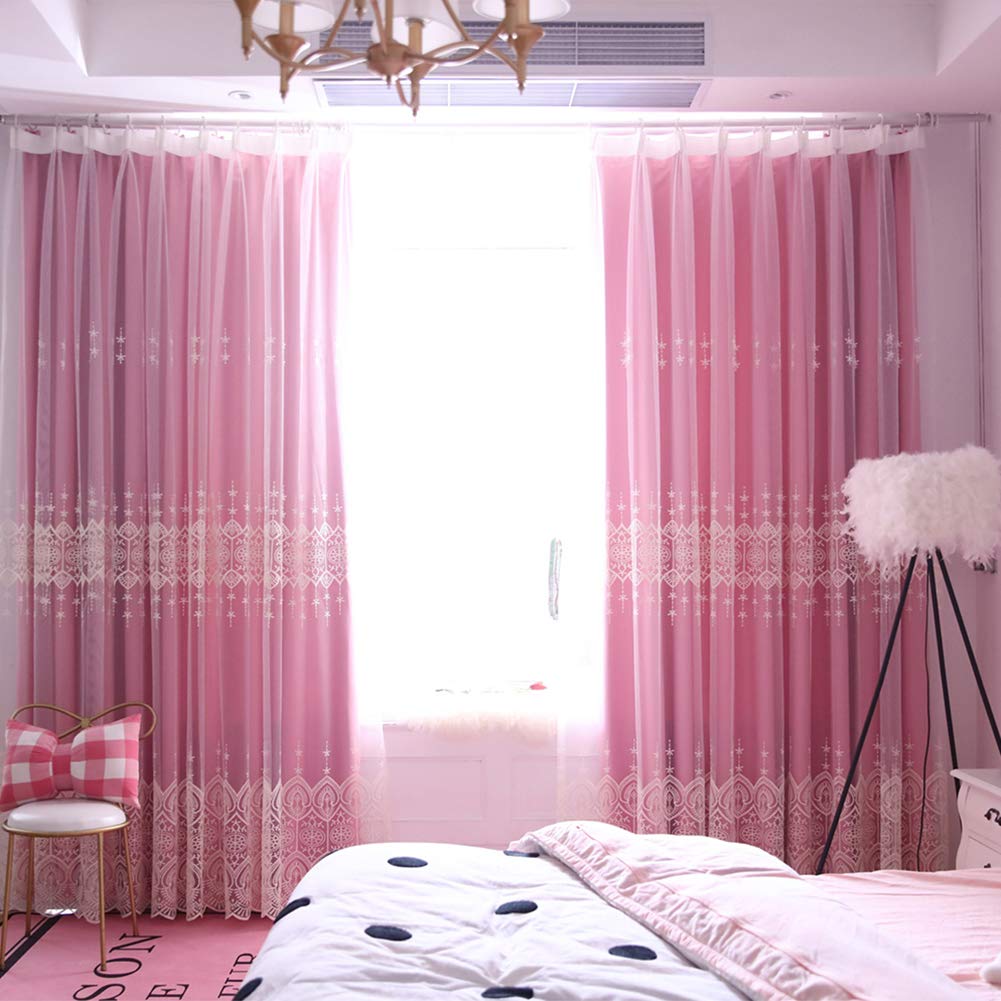 Rideau occultant double tissu et dentelle OKUOKA style princesse pour salon