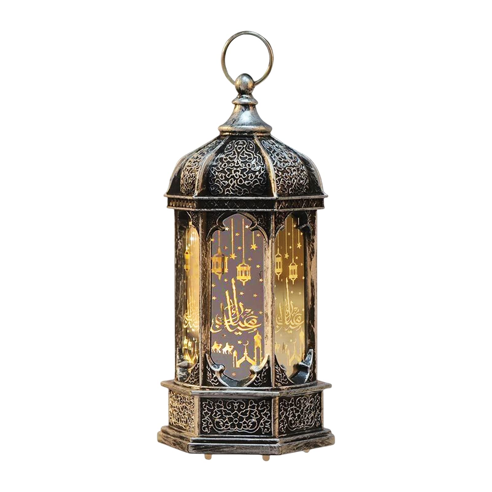 Ramadan Lanterns, Hanging Lanterns Ramadan Decoration Lights Holiday Lighting Wrought Iron Night Light, Ramadan Eid Decorations Ornament for Indoor Home Party (silver)