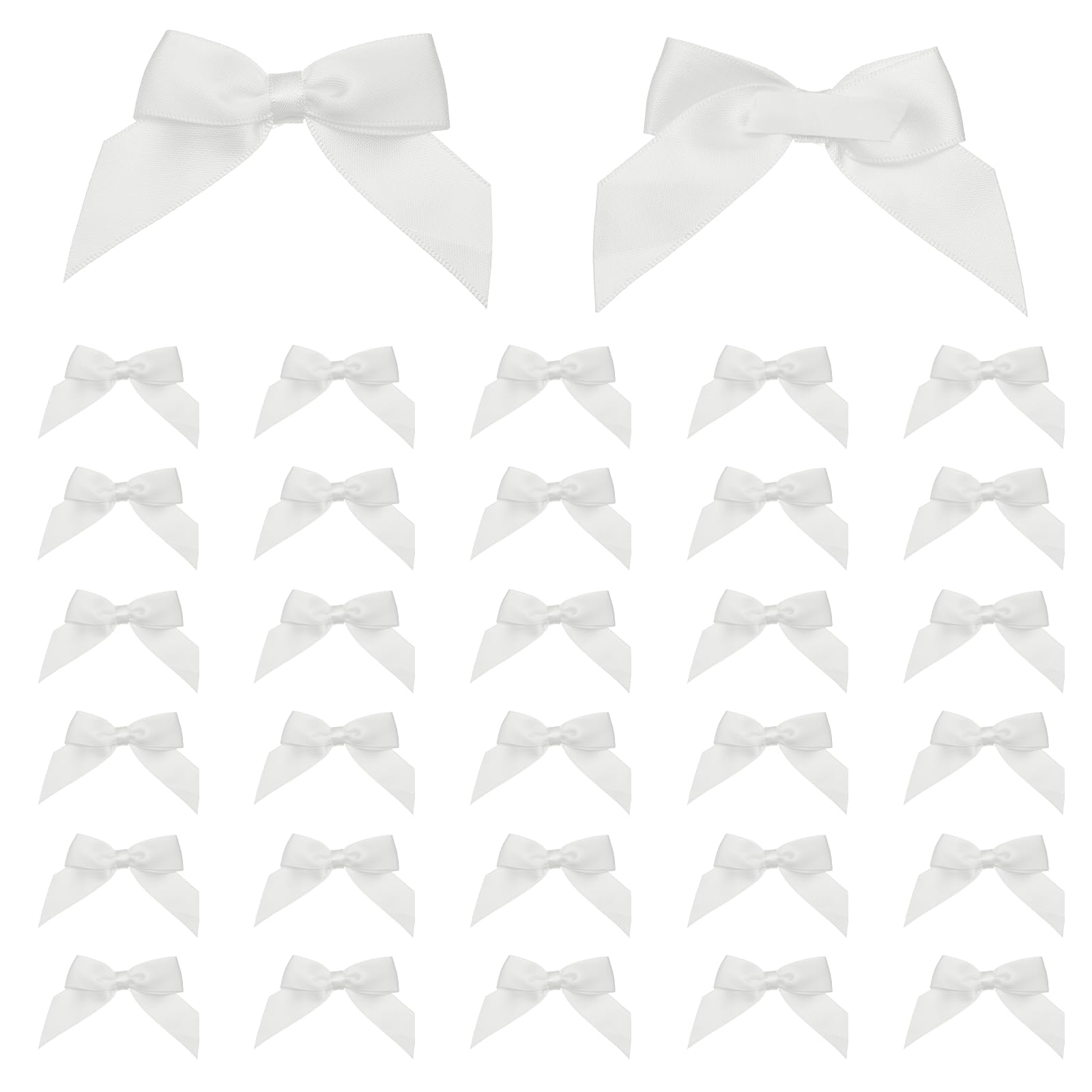 sourcing map 50 Pcs Satin Ribbon Bows, 2.5" Self Adhesive Satin Bows Premade Craft Bow with Double-Sided Tape for Gift Wrapping Making Crafts Birthday Party Wedding Decorations, White