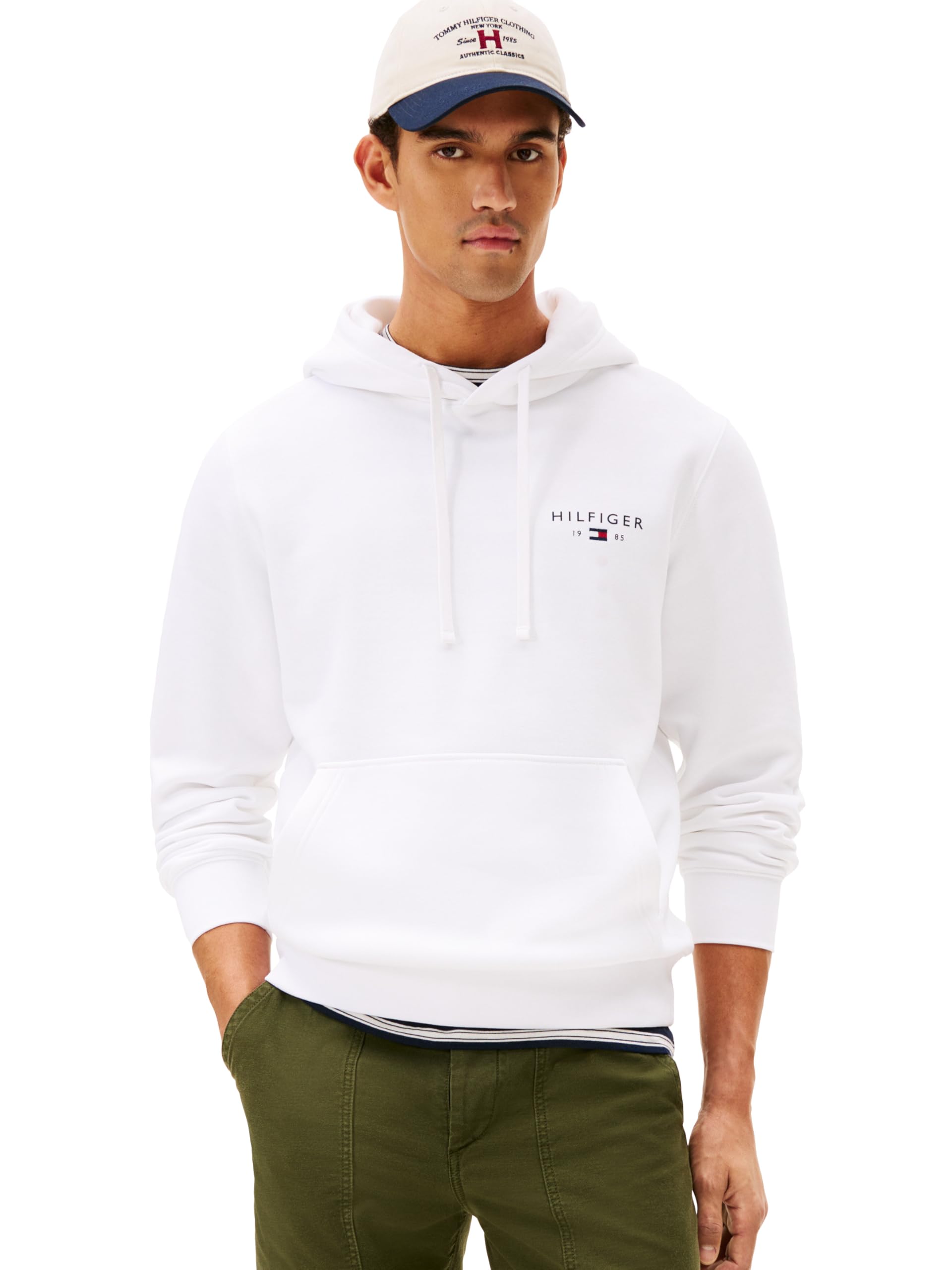Men's Medium Weight Cotton Hoodie Sweatshirt With Embroidered Flag Logo and Drawstring