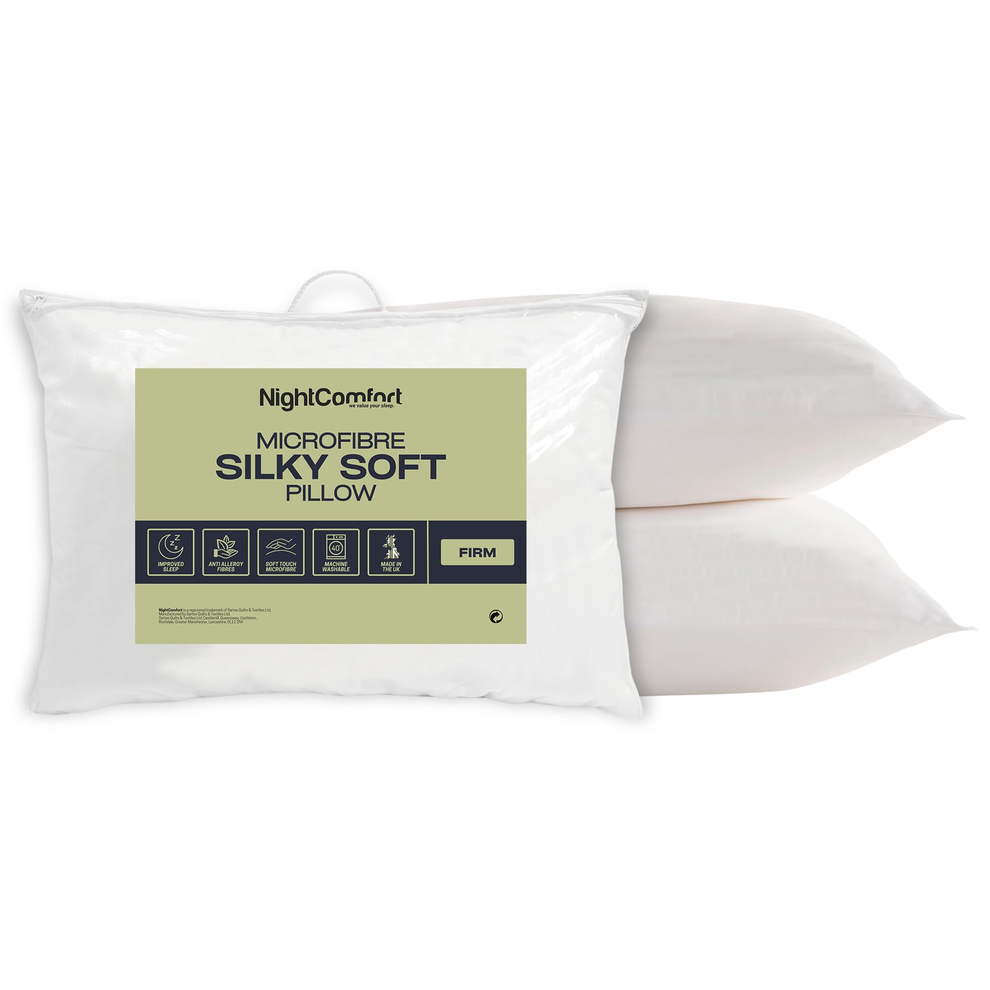 Night Comfort Pack Of 2 Silky Soft White Pillow - Hypoallergenic Firm Support, Microfibre Pillows For Side Sleepers, Filled With Bouncy Hollowfibre, Big Pillows For Bed (, Firm Support)
