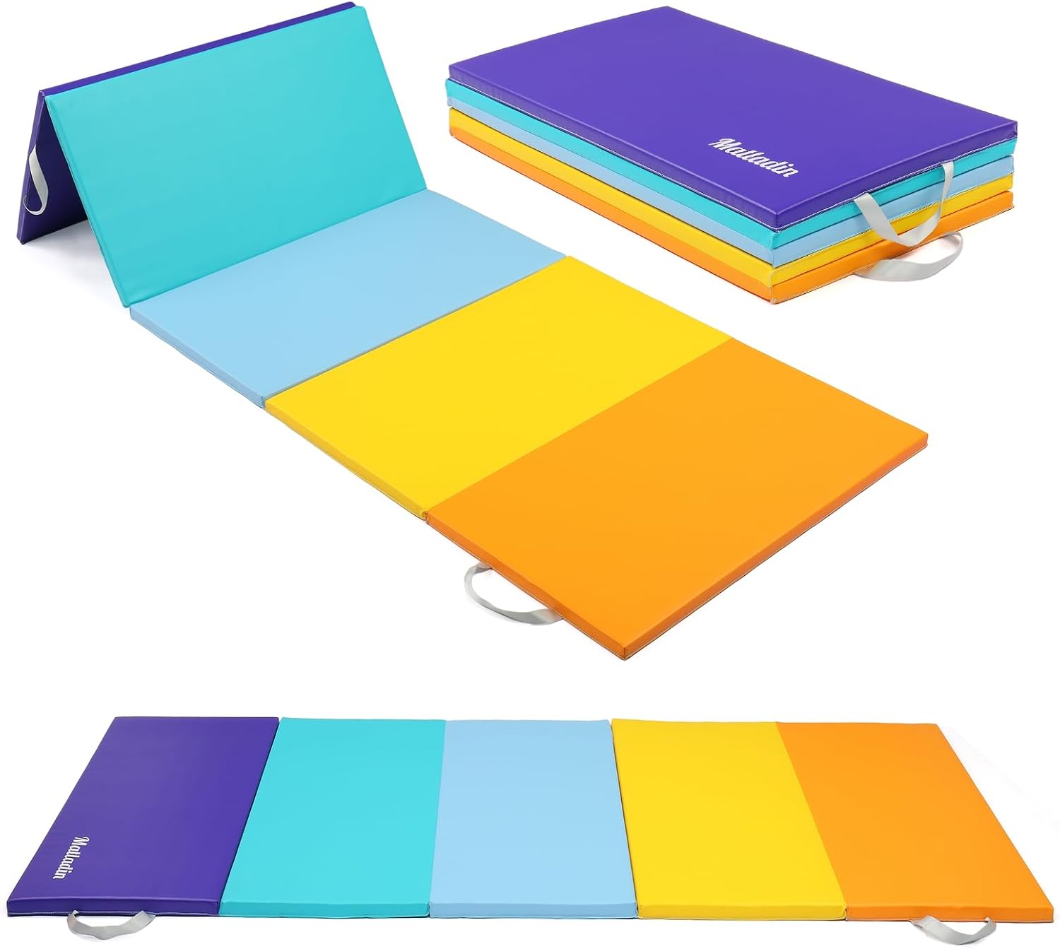 Matladin 8 英尺/6 英尺折叠体操健身房锻炼有氧运动垫，PU 皮革翻滚垫，用于伸展瑜伽啦啦队武术，玩耍