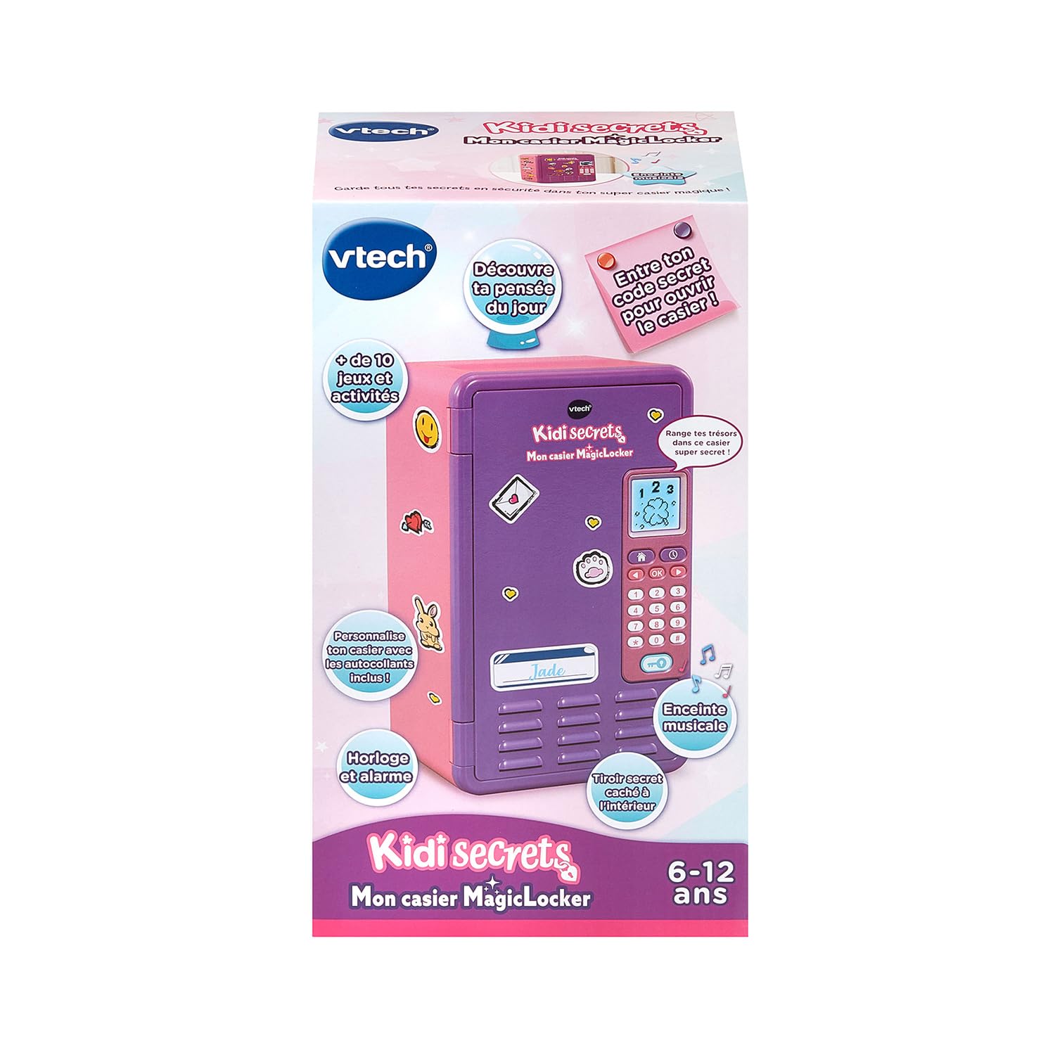 VTech - KidiSecrets, Mon Casier MagicLocker Violet et Rose, Coffre-Fort Secret avec Code, Enceinte, Jeux, Réveil, Boîte à Trésors à Personnaliser, Cadeau Enfant de 6 à 12 Ans - Contenu en Français