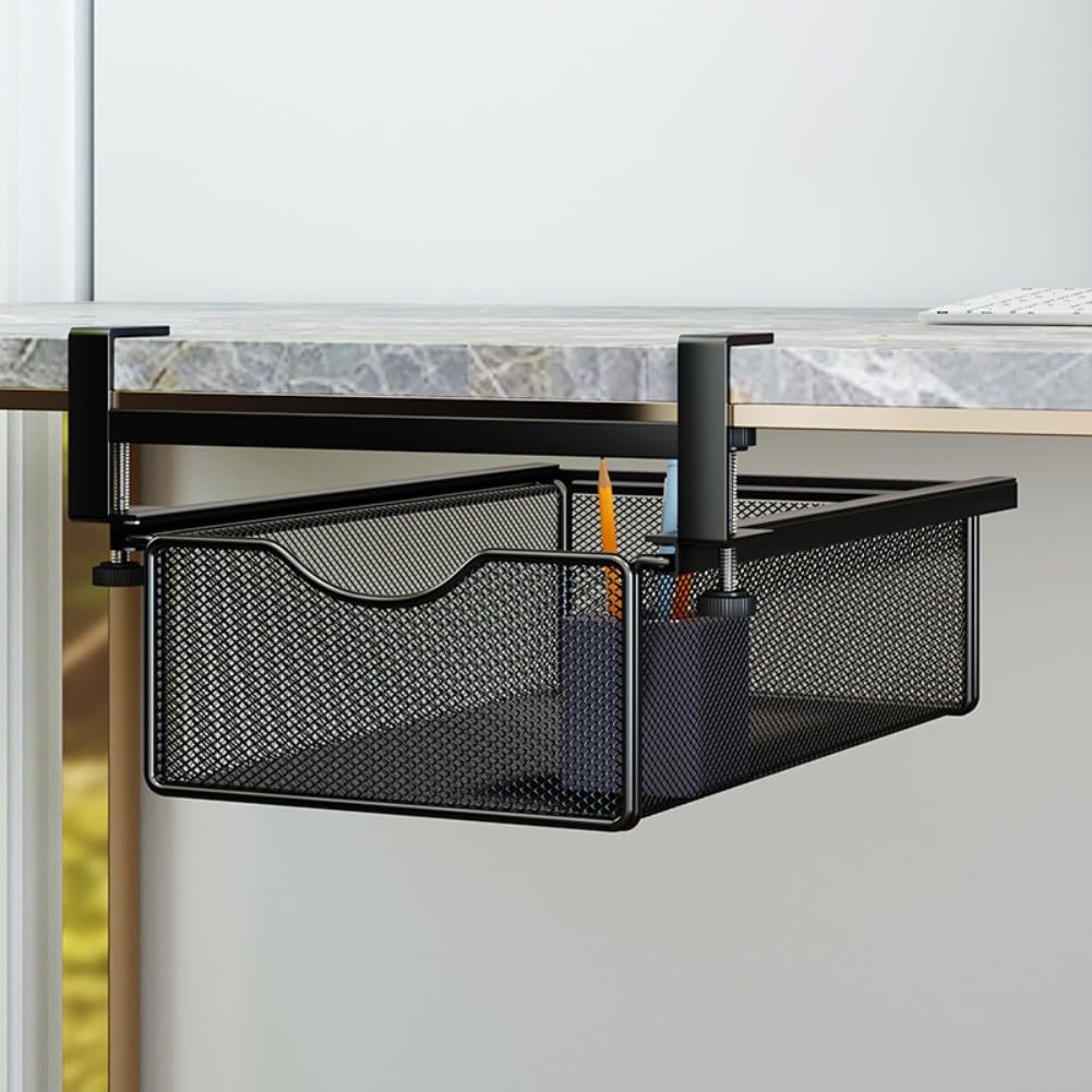 Cassetto portaoggetti da appendere sotto il tavolo, per cucina e ufficio, cestino estraibile, senza trapano, per installazione scrivania, salvaspazio, ripiano bianco per una nizzazione efficiente