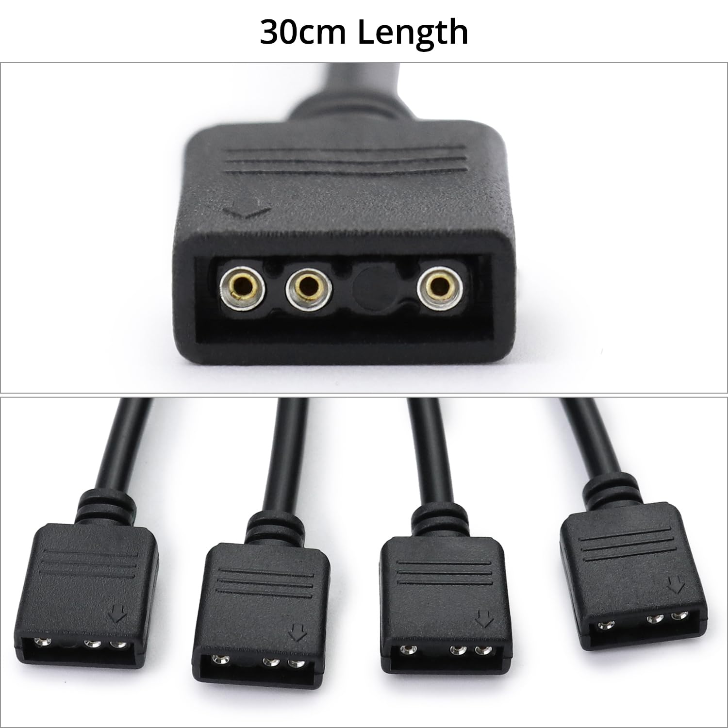 QWORK Kabel rozdzielający ARGB 5 V, 3-pinowy rozdzielacz ArGB; 1 gniazdo na 4 wtyczki 30 cm, do chłodzenia procesora i wentylatora ARGB 5 V