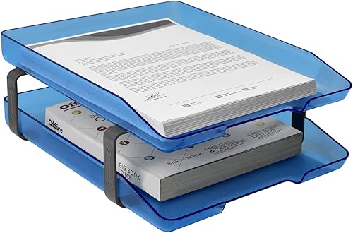 Acrimet Bandeja de cartas tradicional de 2 niveles con carga frontal de plástico para escritorio (color azul transparente)