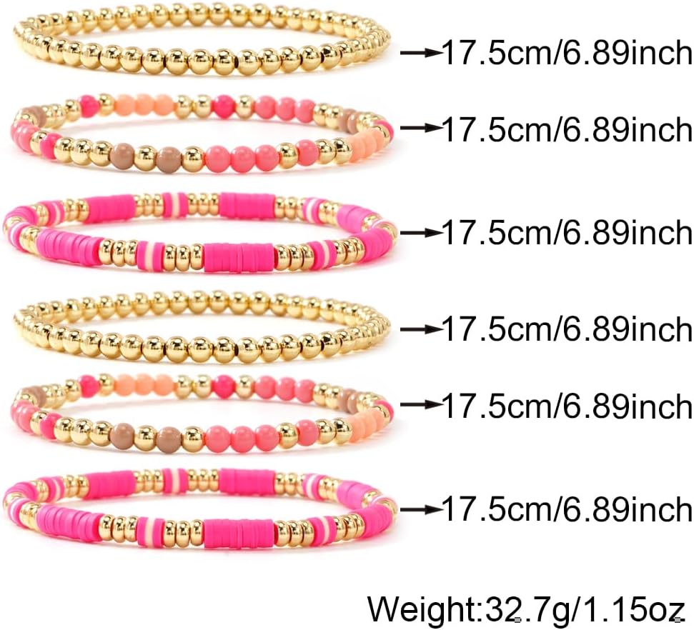 Gold Beaded Bracelets Set for Women Stocking Stuffers for Women Boho Dainty 14K Gold Plated Beads Ball Crystal Bracelet Stack Colorful Heishi Clay Jewelry Set Christmas Gifts for Her - Image 7
