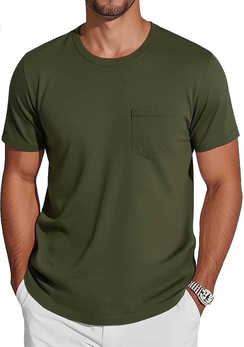 EKLENTSON Men's T-Shirts Short Sleeve Cotton Crew Neck Lightweight Tee Shirts Casual Summer Basic Tops with Pocket