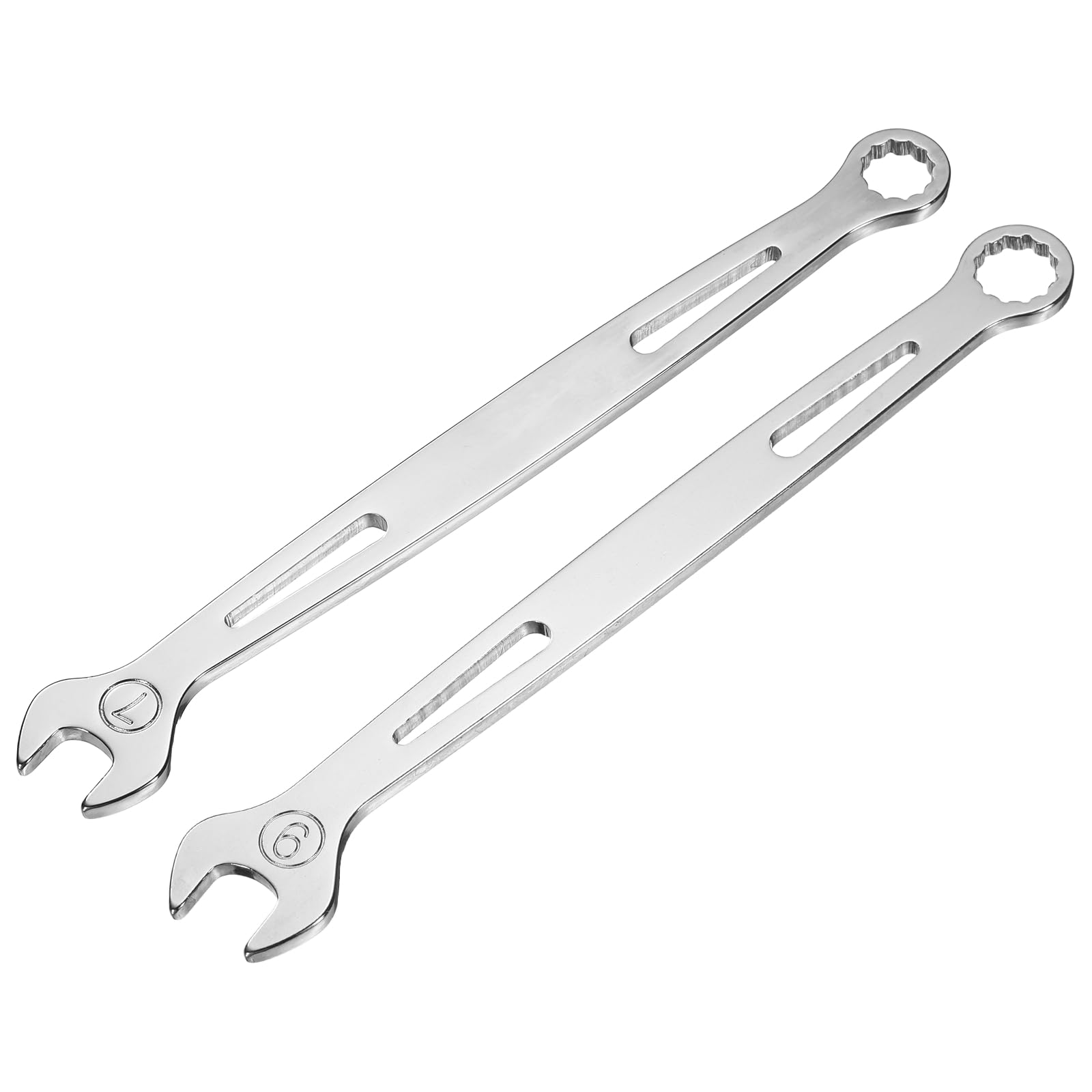 sourcing map 2Pcs Combination Wrench 7mm/9mm Metric Super Thin 12-Point Box and Open End Chrome Vanadium Steel Double Ended Spanner Tool for Automotive Furniture Machinery DIY Repair, Silver โ image 1