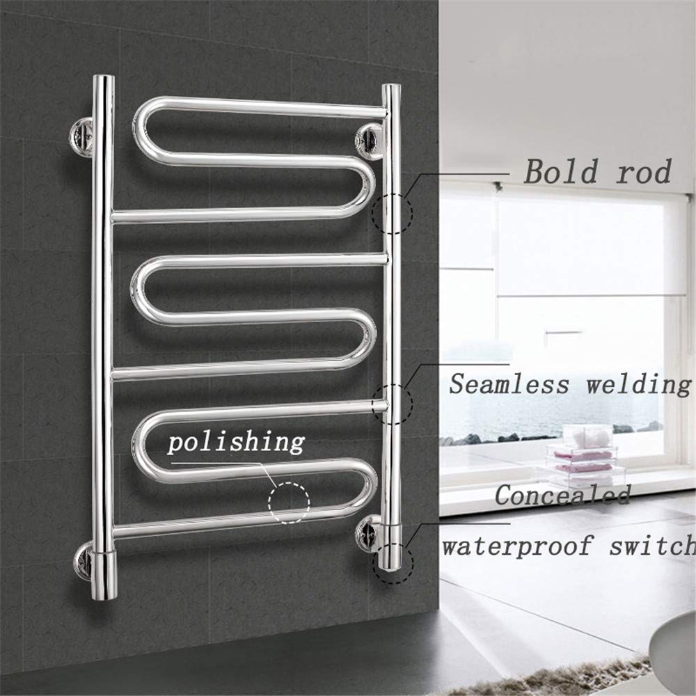 Toallero eléctrico, toallero calefactado de Acero Inoxidable para Pared, Ahorro de energía, diseño de Barra Curva, radiador de baño calefactado (Plugin)