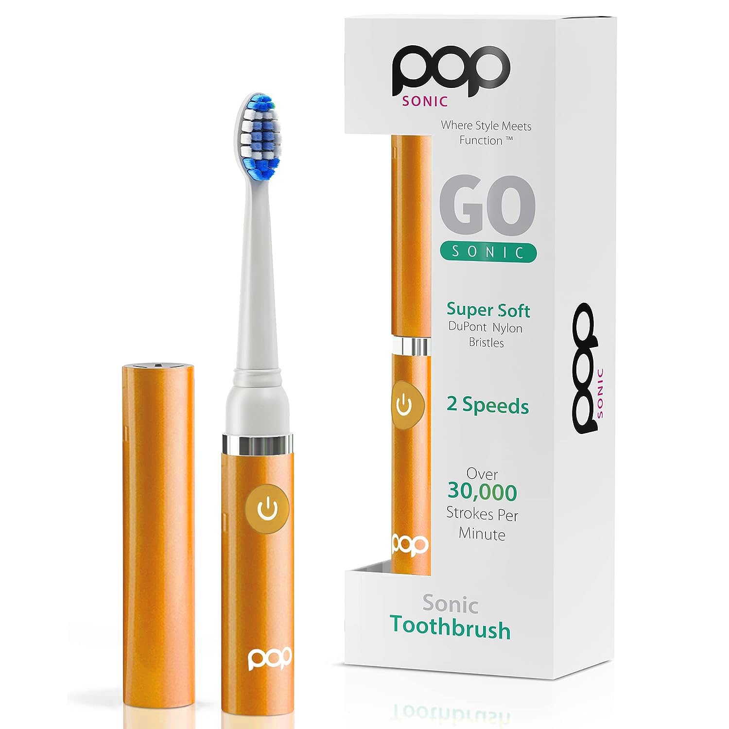 Pop Sonic Electric Toothbrush (Orange) - Travel Toothbrushes w/AAA Battery | Kids Electric Toothbrushes with 2 Speed & 15,000-30,000 Strokes/Minute, Dupont Nylon Bristles