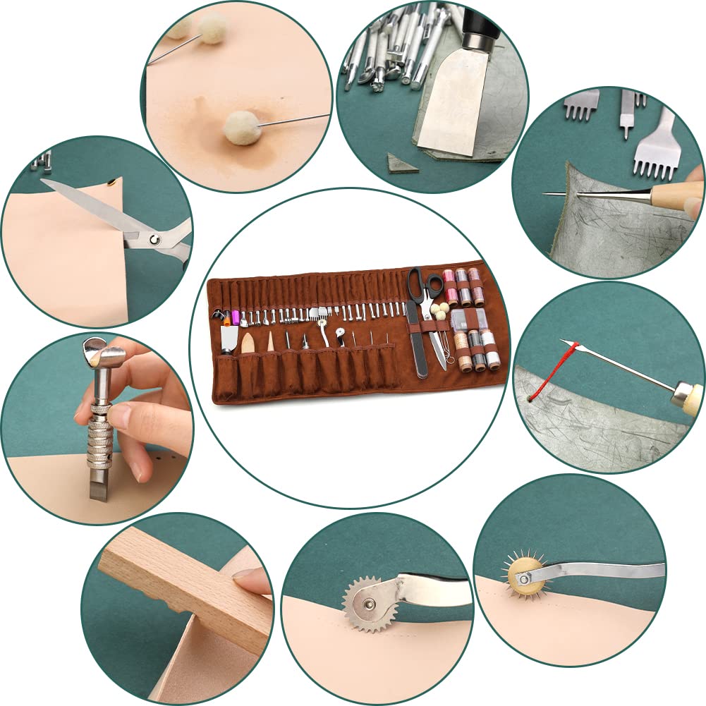 Wamkon Lederhandwerks-Werkzeuge Leder-Nähset Lederschnitzwerkzeuge Lederhandwerks-Werkzeug-Set für Lederarbeiten mit individueller Aufbewahrungstasche zum Schneiden