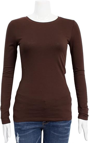 Brown Ladies Crew Neck Long Sleeve T 