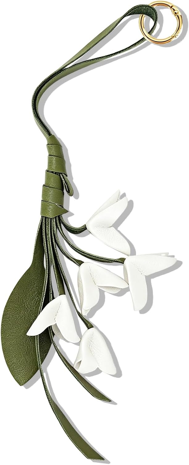 Boho Faux Leather Flower Bag Charms Keychain