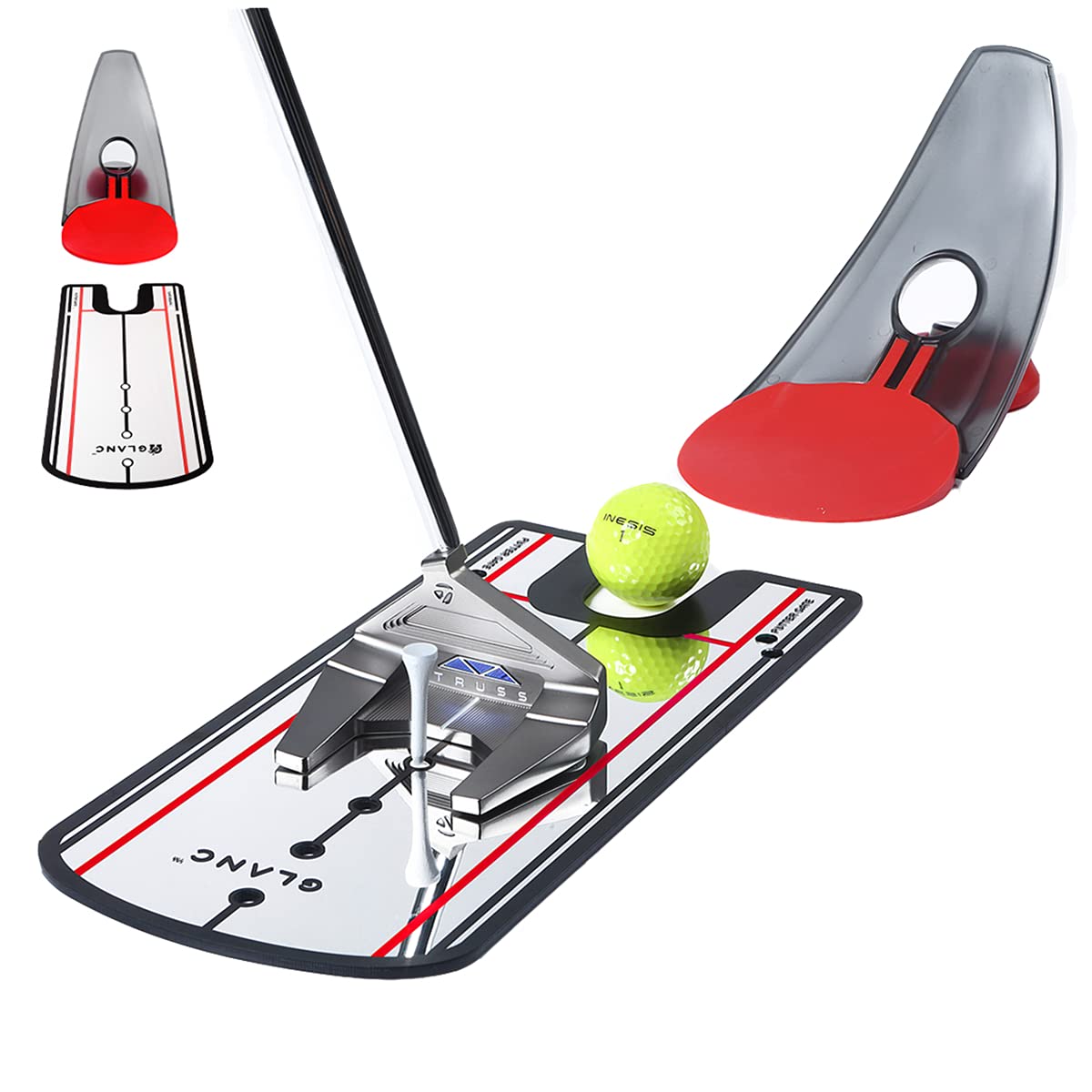 GLANC Golf Putting Training Aid, Putting Practice Mirror Alignment (12β x 6β) Swing Trainer and Foldable Pressure Putt Trainer - 2 in 1 Set Golf Training Equipment, Improve Technique Accuracy Posture