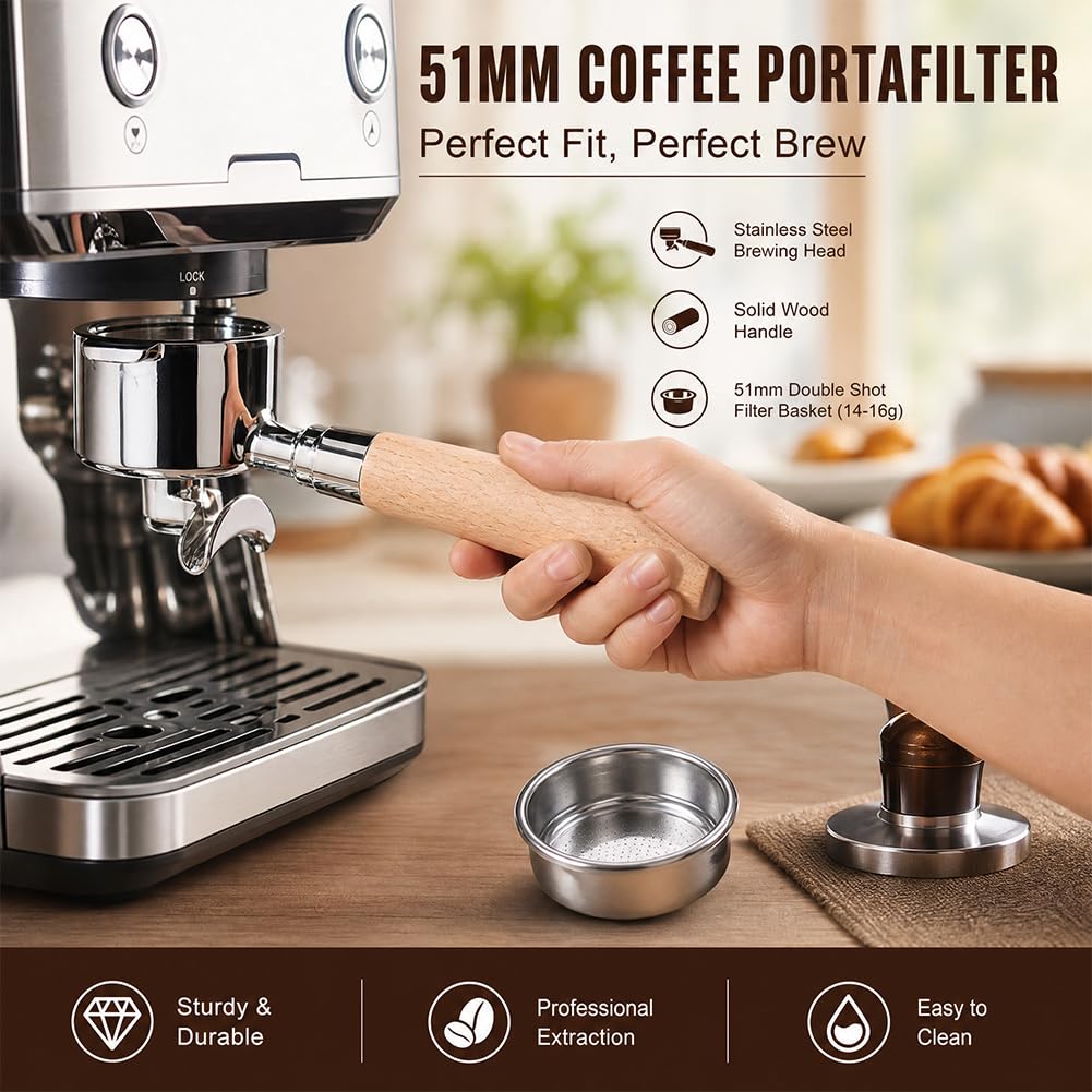 DASIAUTOEM Portafiltro sin suelo, 51 mm, para cafeteras con 3 orejas
