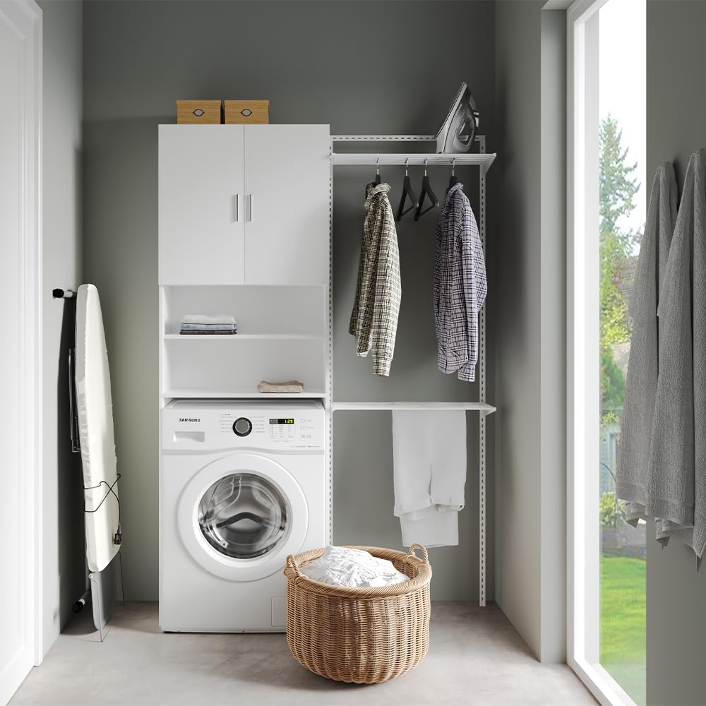 Vicco armadietto coprilavatrice Martha, Bianco, 64 x 190 cm con 2 ante corte, per la conservazione di detersivi e accessori da bagno