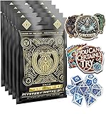 HEIMDALLR Juego de dados de metal misterioso DND, paquete de 5 – Bolsa ciega de 7 piezas con clase aleatoria y divertidas calcomanías DND – Dados de metal para juegos de rol para Calabozos y Dragones