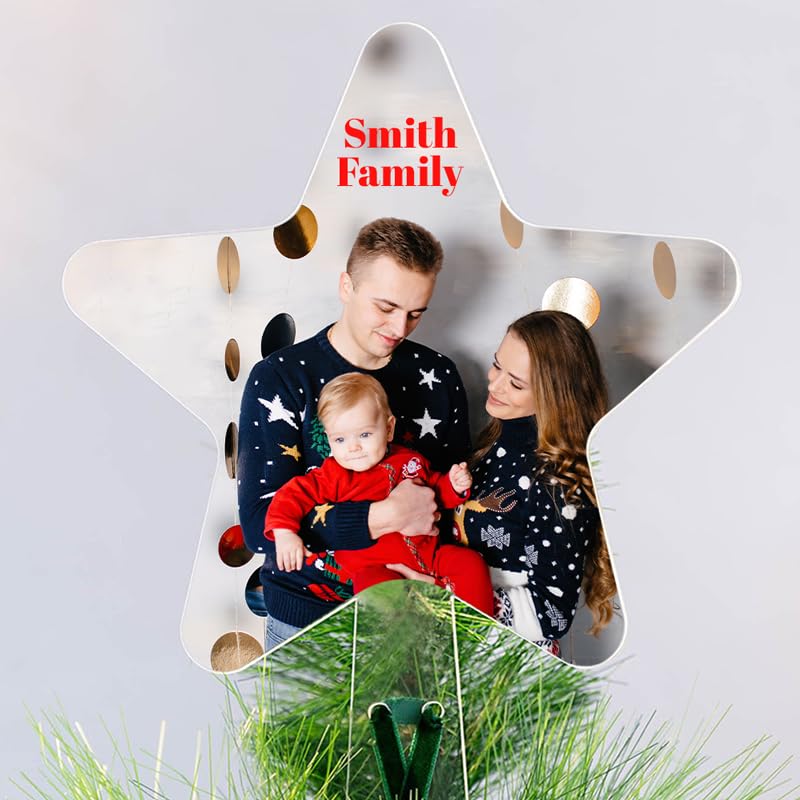 Wanapix | Estrella Arbol Navidad Personalizada con Foto | Estrella de Punta (Topper) | Adornos y Decoración Navideña | Metacrilato - 17x25 cm | 100% Personalizado