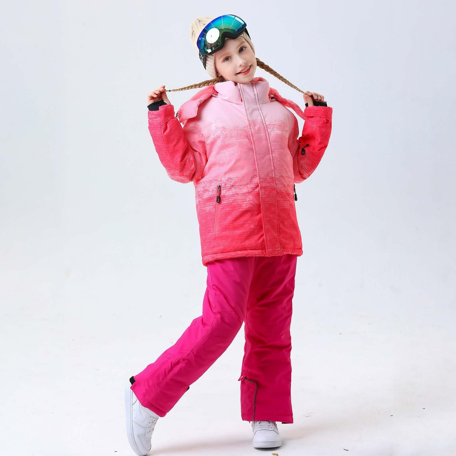 Tuta da sci per bambini, in pile, giacca e pantaloni invernali, per snowboard, invernali, calda, unisex