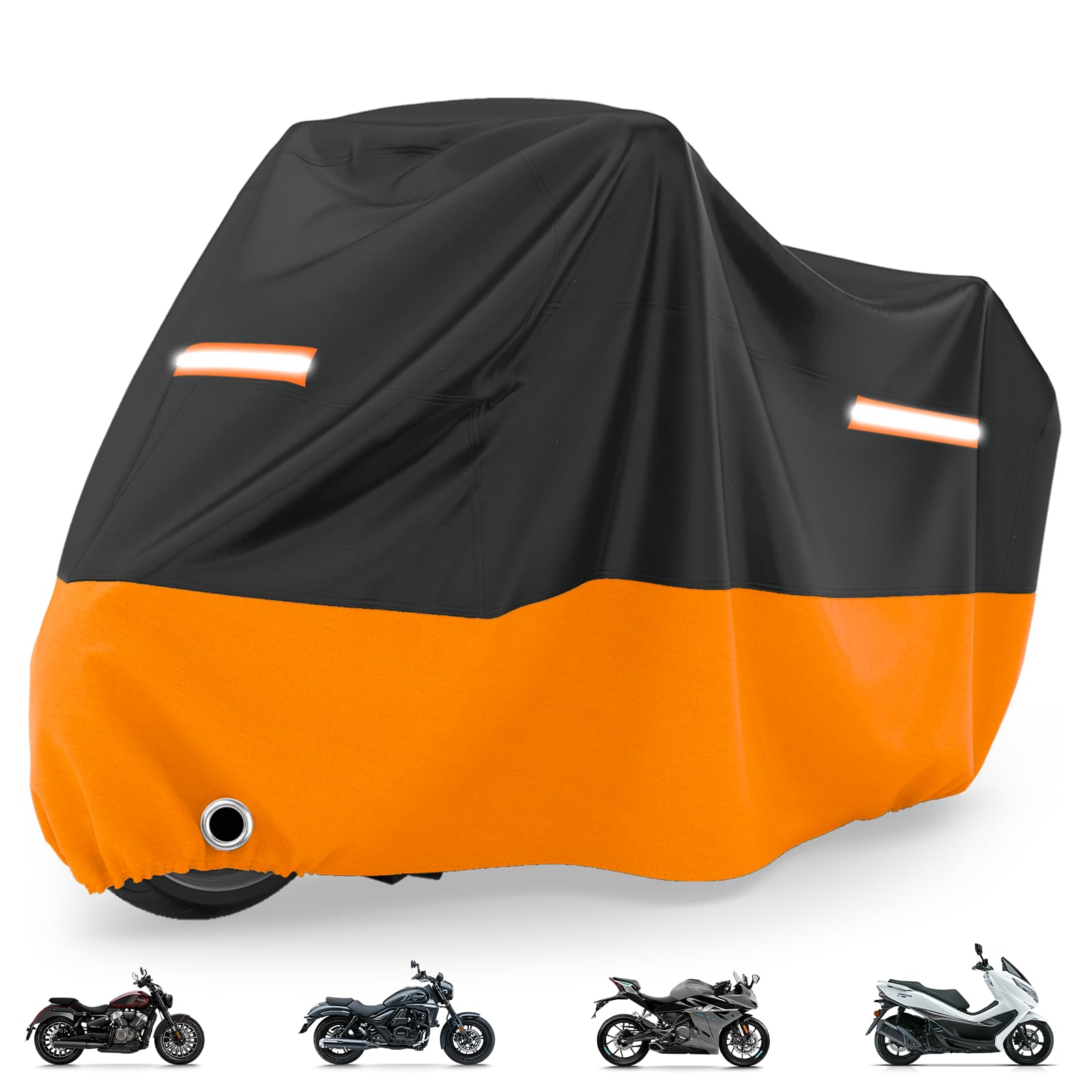 Favoto Funda Moto Impermeable Exterior – Capa Moto Protección Todo Clima Sol Lluvia Polvo Nieve Tiras Reflectantes Visibilidad Nocturna Motocicletas hasta 218 cm