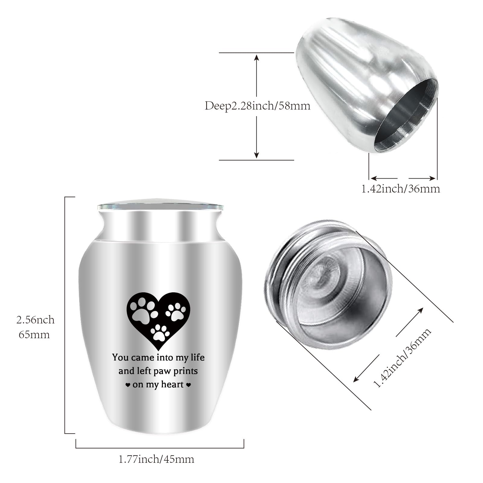 CREATCABIN Small Urn for Ashes Mini Urn for Ashes Pet Ashes Keepsake Aluminum Ashes Holder Funeral Cremation Engraved Word with Velvet Bag Memorial Gift for Mom Dad Family 2.6x1.8 Inch Dog Paw - Image 2