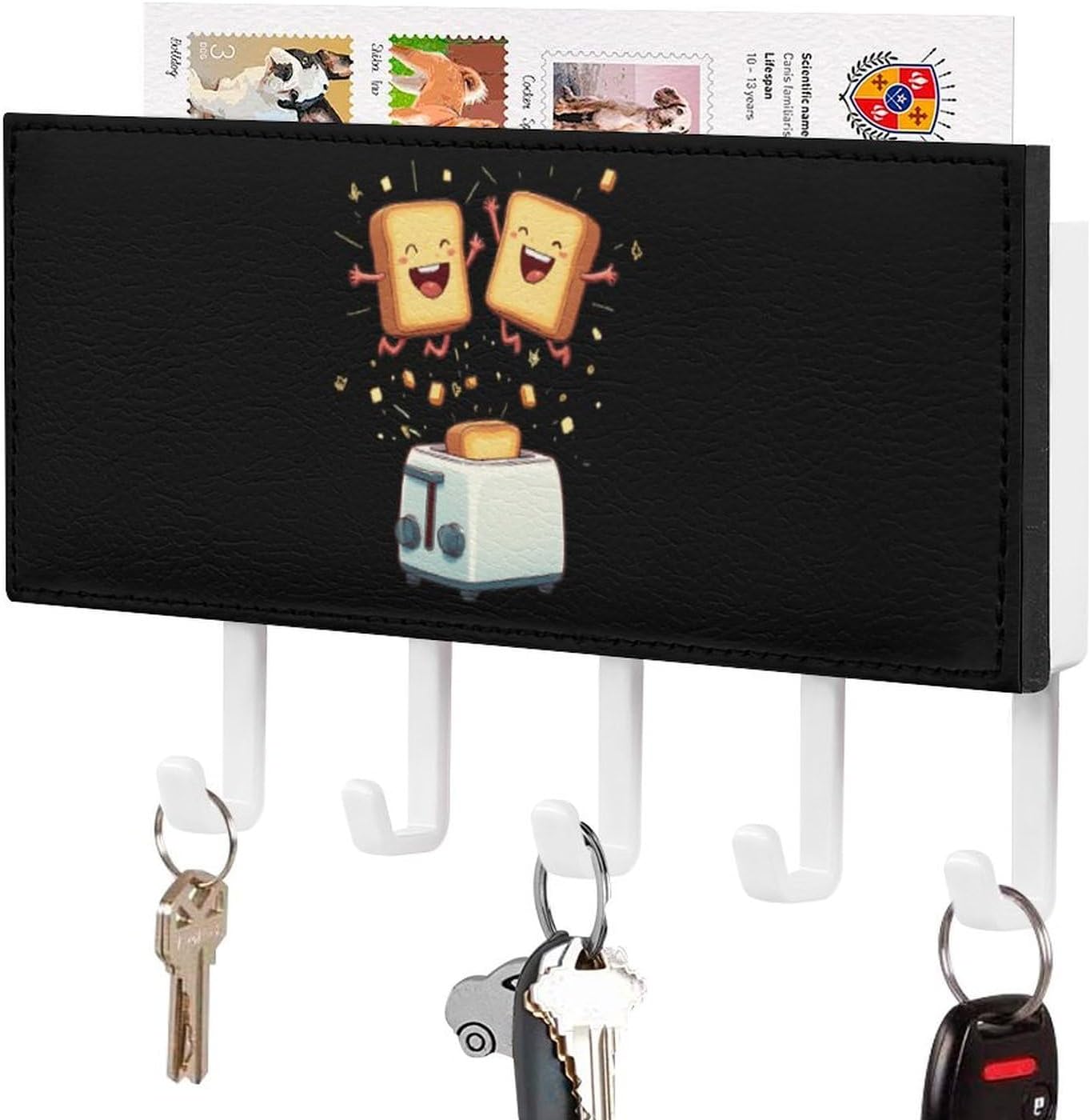 Toast Cute Toaster Funny Key Holder with 5 Hooks Wall Mount Mail Organizer and Key Rack for Entryway Door