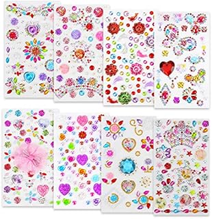 Hifot Self-Adhesive Rhinestone Sticker 8 Sheets, Craft Jewels and Gems Sticker Set for Children, Crystal Gem DIY Art and Craft Supplies Decoration (Random Style)