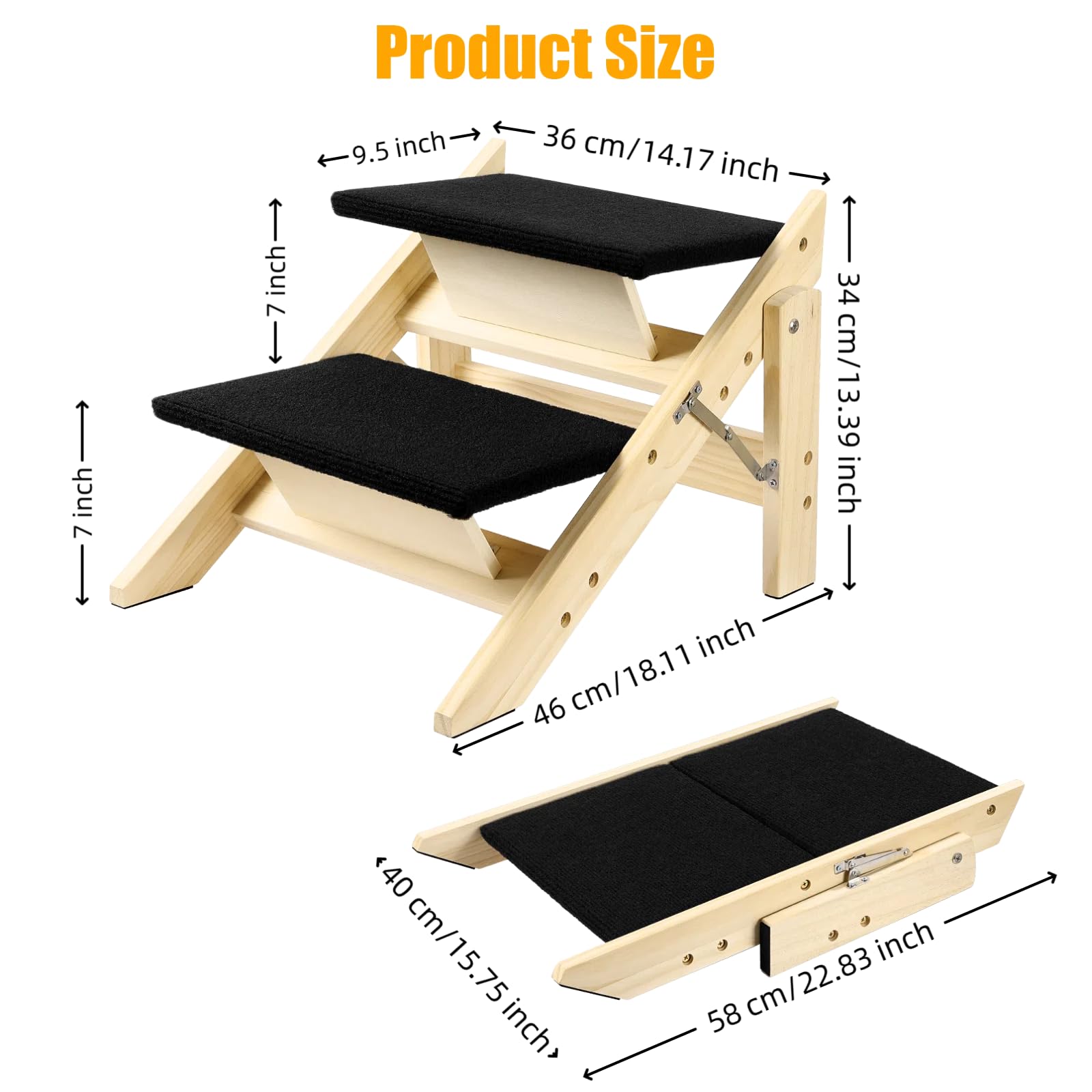 Okydoky Escalera de madera para mascotas, rampa para perros con 2 peldaños, escalera plegable para perros para camas altas, sofá de coche, escalera de madera duradera para mascotas pequeñas y medianas