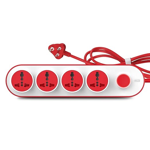 GM 10 Amp Extension Board with 2 Metre Heavy Duty Copper Extension Cord – 4 International Sockets, Master Switch, LED Indicator with Safety Shutter | GM 3257