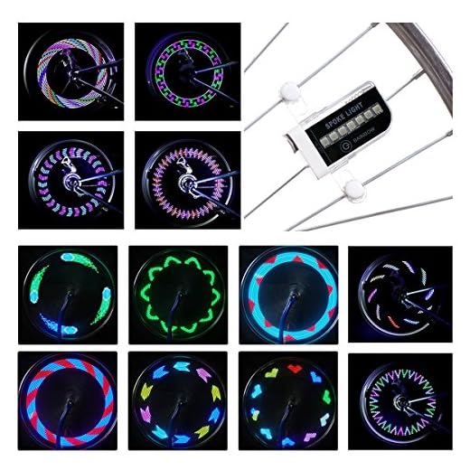 LED Bike Spoke Lights Waterproof - DAWAY A12 Cool Bicycle Wheel Light (2 Pack), Safety Tire Lights for Kids Adult, Very Bright, Auto & Manual Dual Switch, 30 Pattern, Include Battery